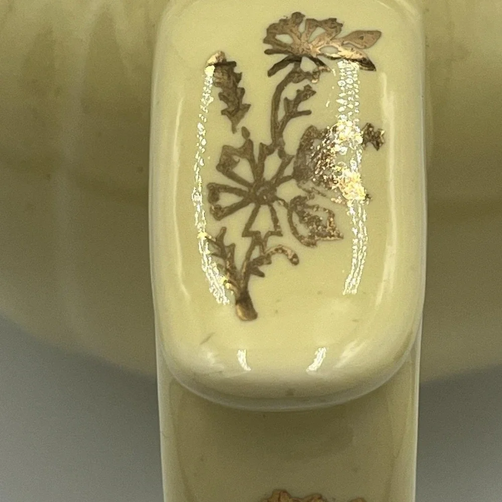 Vintage Pearl China Teapot Yellow with Lid 22K Trim And Flowers 5.5